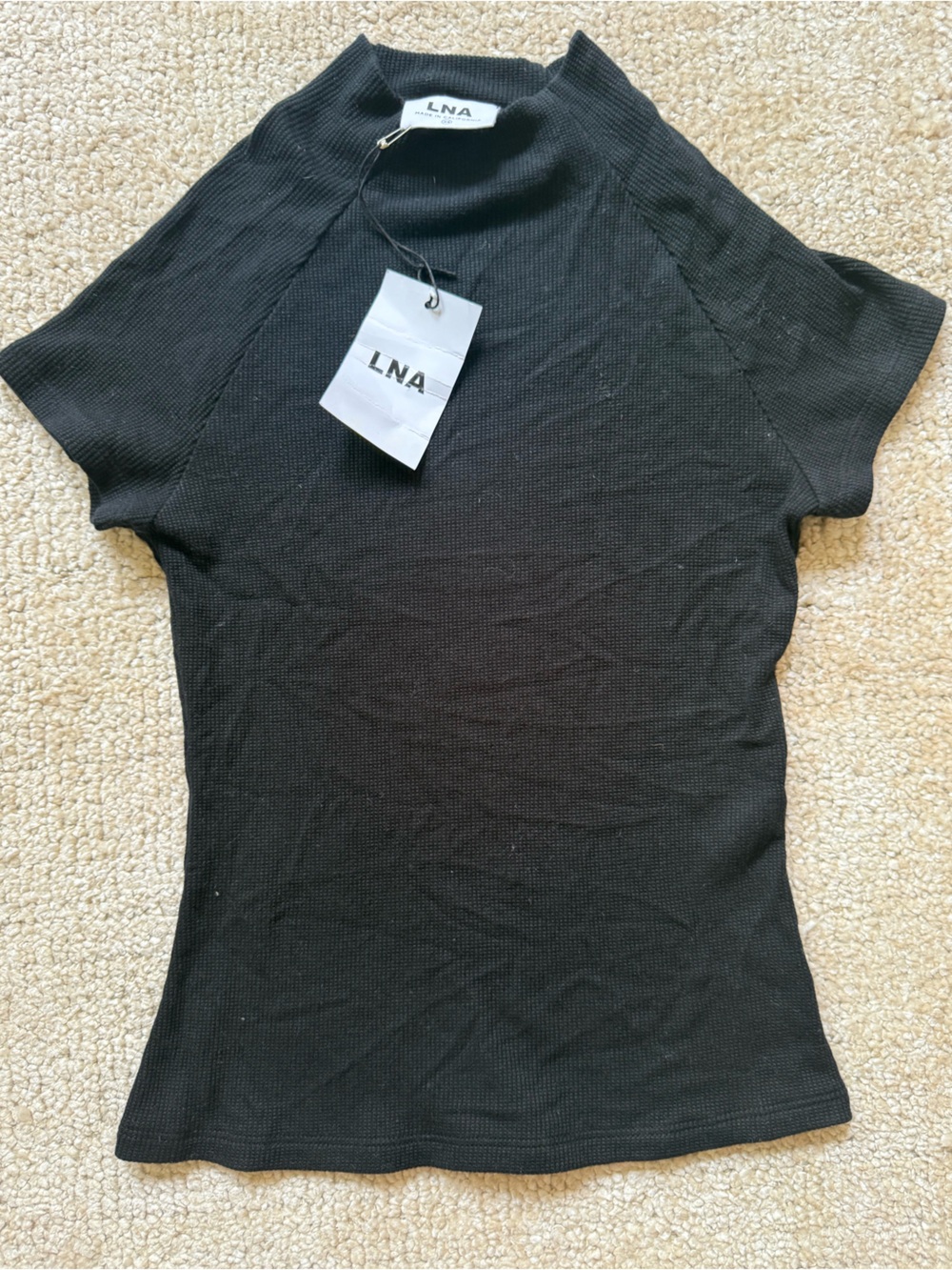 LNA Black Short Sleeve Ribbed Top